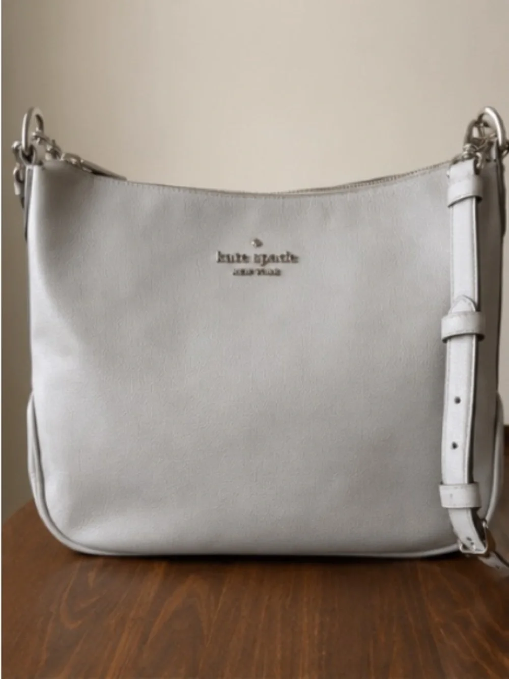 🩶 Kate Spade Pebbled Leather Crossbody Bag | Light Gray + Extra Woven Strap